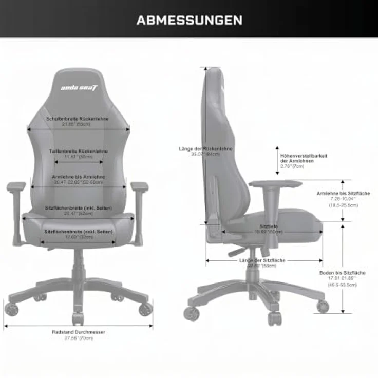 Anda Seat Luna Ergonomischer Gaming Stuhl - Großer Gamerstuhle für Erwachsene mit Lendenwirbelstütze, Gaming Sessel aus Leinenstoff, Nacken- und Rückenstütze, Schwarzer Gamer Stuhl – Bild 2