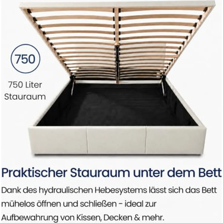 Home Collective Polsterbett, Bettgestell mit Lattenrost & Stauraum, 120x200 bis 180x200 cm, grauer samtweicher Veloursstoff, flexibler Lattenrost mit Härtegradeinstellung – Bild 3