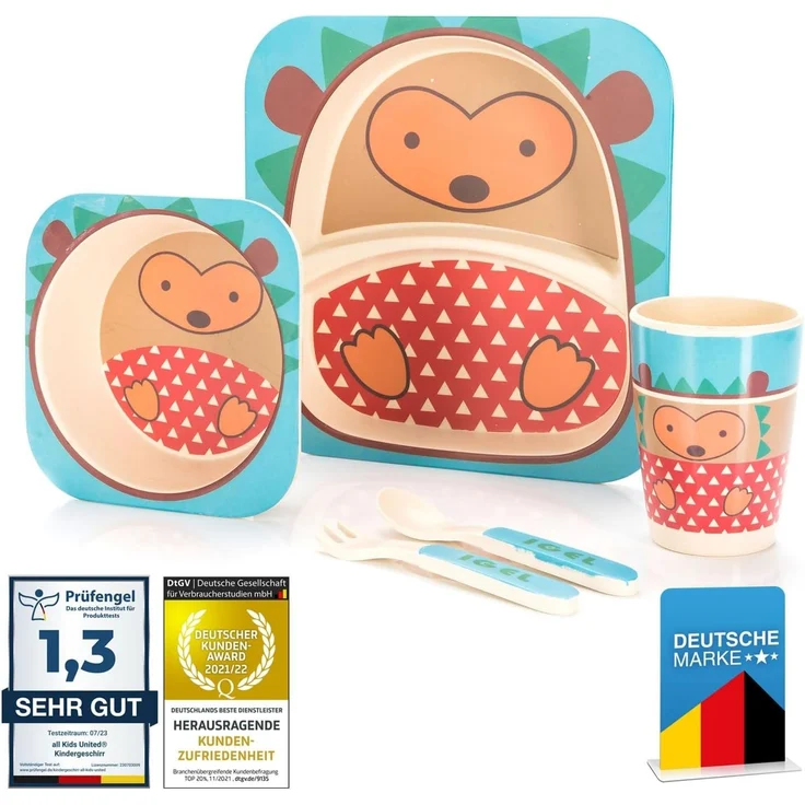 all Kids United Kindergeschirr-Set Kindergeschirr-Set –5-teilig mit Tiermotiv Geschirrset Kinder BPA-frei (5-tlg), ungiftig, Becher, Schüssel, Teller, Löffel & Gabel