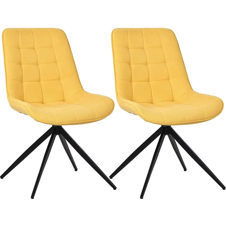 HOMAVO 2er Set 'YZ4' Esszimmerstuhl mit Drehfunktion, 360° drehbar, Stoff gelb, 53 x 62 x 85,5 cm