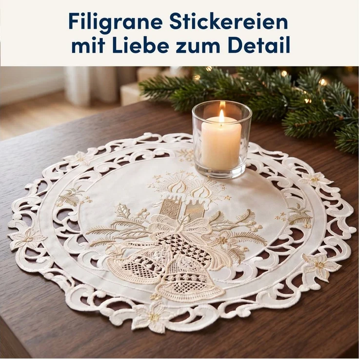 Stoffschmiede Tischdecke Weihnachten mit Spitzeneinsatz - Versch. Größen & Farben, Spitzeneinsatz – Bild 3