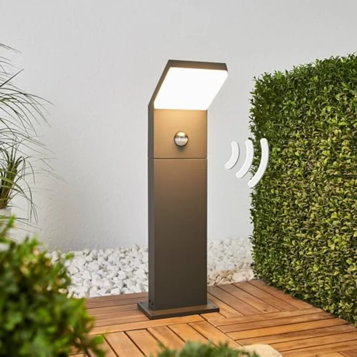 Arcchio LED Außenleuchte Yolena, spritzwassergeschützt mit Bewegungsmelder, schwarz, Aluminium, 1-flammig, Pollerleuchte – Bild 2