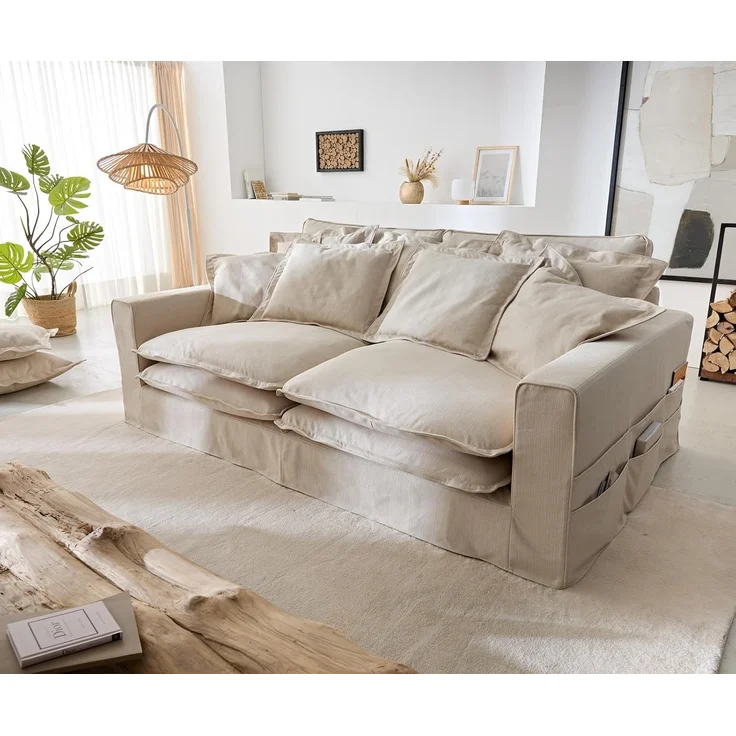 Big-Sofa Noelia Elfenbeinfarben 240x145 cm mit Kissen Hussensofa Sofa Couch – Bild 6