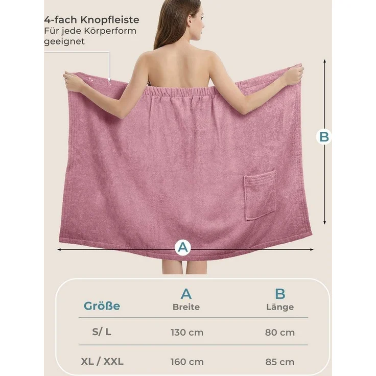 Laynenburg Saunatuch Saunakilt Damen aus Baumwolle Frottee - Saunatuch mit Knopfverschluss, pflegeleichtes Saunazubehör mit Knopfverschluss & Gummizug – Bild 3