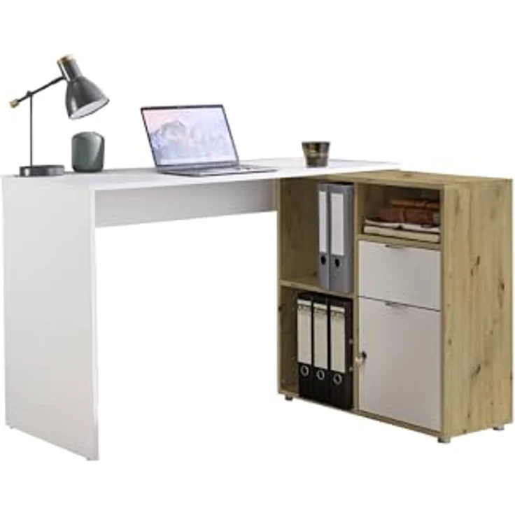 BMG Möbel Eckschreibtisch LENI (Schreibtischplatte mit Regal), Breite 110 cm, spiegelverkehrt montierbar, abschließbare Tür – Bild 3