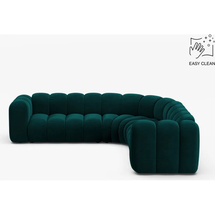 Micadoni symmetrisches Ecksofa Lupine 5-Sitzer mittelgroß Samt Venus Dunkel Petrol