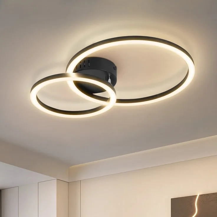 Nettlife LED Deckenleuchte Wohnzimmer 2 Ringe Schwarz Modern 23W 3000K Deckenlampe 40.5CM, Nicht dimmbar, LED fest integriert, Warmweiß, für Wohnzimmer Schlafzimmer Flur Büro Balkon Küche