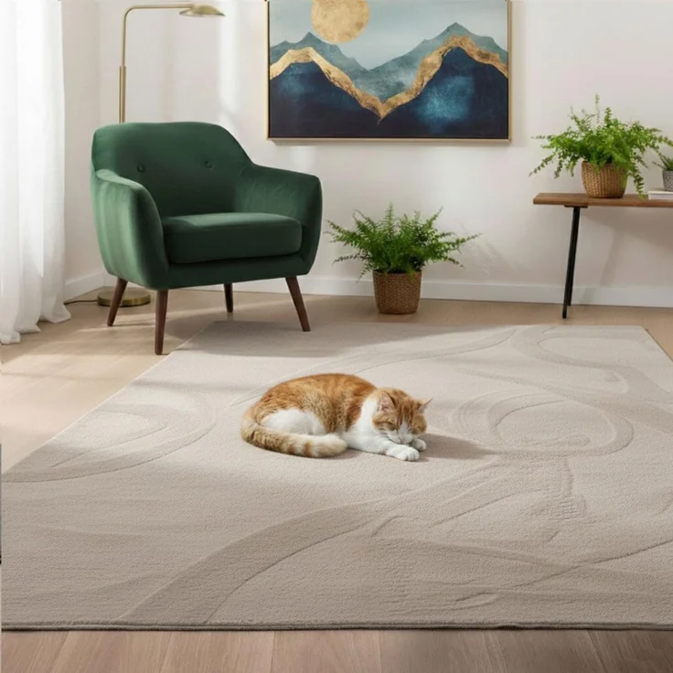 VIMODA Teppich Wohnzimmer Schlafzimmer Flauschig, kurzflorig – waschbar und Fußbodenheizung geeignet,Farbe:Beige;Maße:120x160 cm
