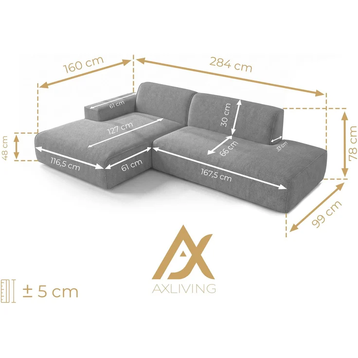 AX LIVING Ecksofa Modern Didim Duo 284 cm Graphit Chenille Eckcouch L – Bild 5