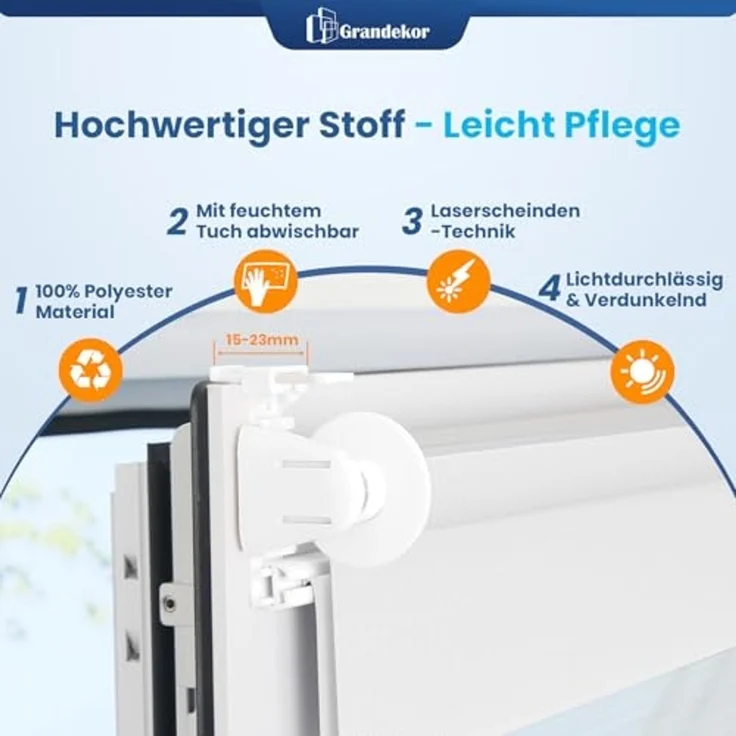 Grandekor Doppelrollo Klemmfix ohne Bohren Weiß 60x230 cm(Stoffbreite 56cm) Fenster Rollos für innen Klemmrollos Duo Rollos für Fenster ohne Bohren mit Bohren Privatschutz UV-Schutz Zebrarollo – Bild 4