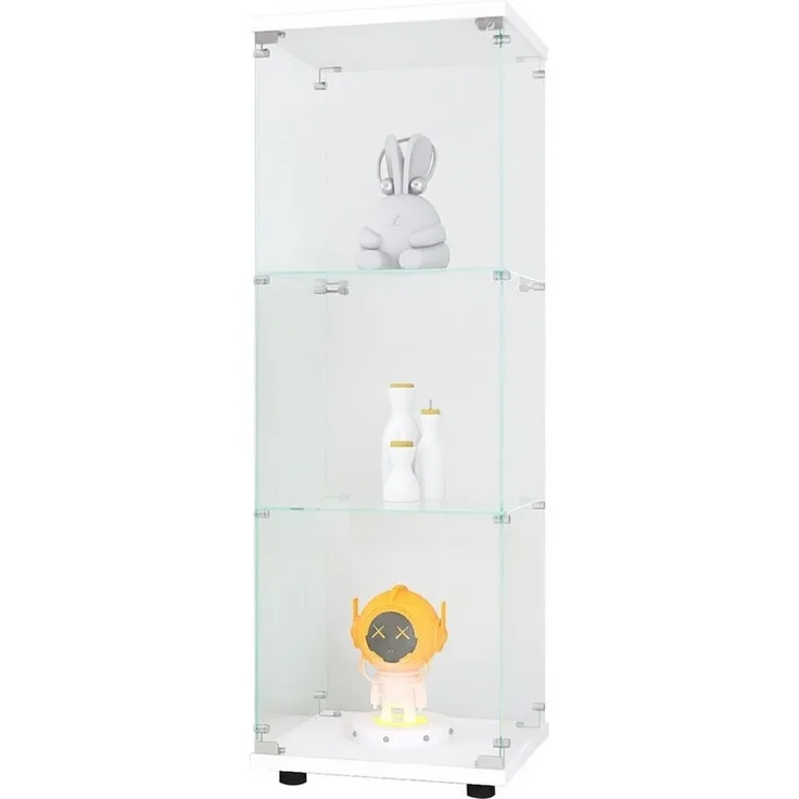 FUROKOY Glasvitrine Standvitrine, Modern Glas Vitrinenschrank (3 Lagen Glasvitrine mit 1 Glastür, Sammlervitrine, für Sammlerstücke Bücher Wein)