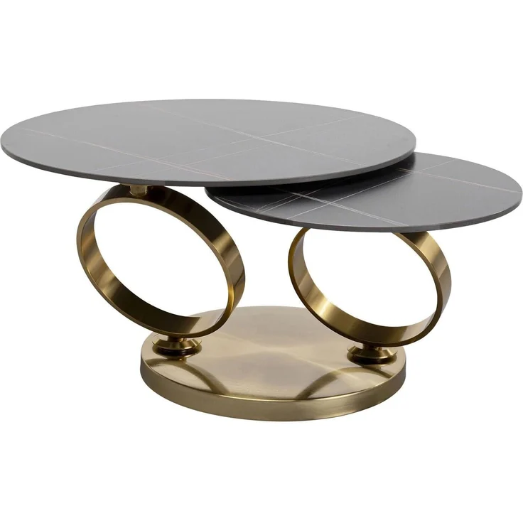 Kare Design Couchtisch Beverly, Gold, Wohnzimmertisch, Beistelltisch, Stahlgestell, Keramik Nutzfläche, 42 x 80 x 132 cm (H/B/T)