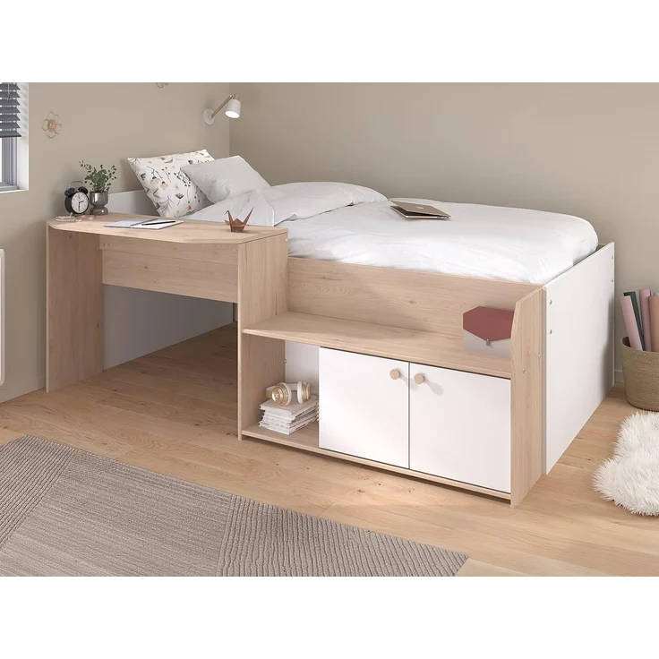 Vente-unique - MIVONA Bett Holz, Platte BeigeWeiß - B 203 cm x H 75,2 cm x L 136 cm – Bild 6
