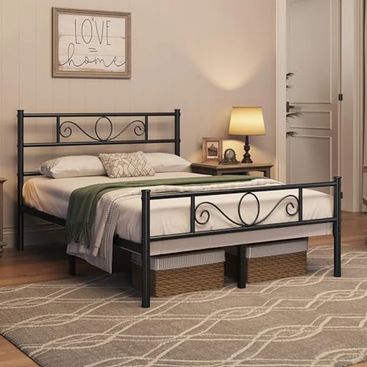 Yaheetech Bettrahmen Metallbett Bettgestell aus Metall, Doppelbett für 140x200 cm Matratze, Gästebett für kleine Räume, Schwarz – Bild 5