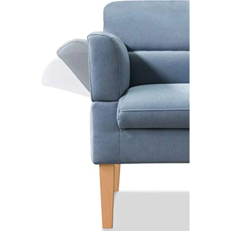 CAVADORE 2,5-Sitzer Küchensofa Kira / Sitzbank für Küche, Esszimmer oder Wohnküche inkl. Armteilverstellung / Leichte Fleckenentfernung dank Soft Clean / 168 x 94 x 81 / Flachgewebe: Hellblau – Bild 5