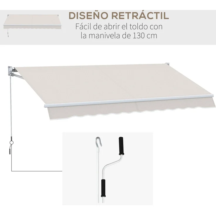 Manuell bedienbares Wandrollo aus Aluminium und UV50+ Polyester, für den Außenbereich, mit Kurbelgriff, 200 x 250 cm, cremeweiß – Bild 7