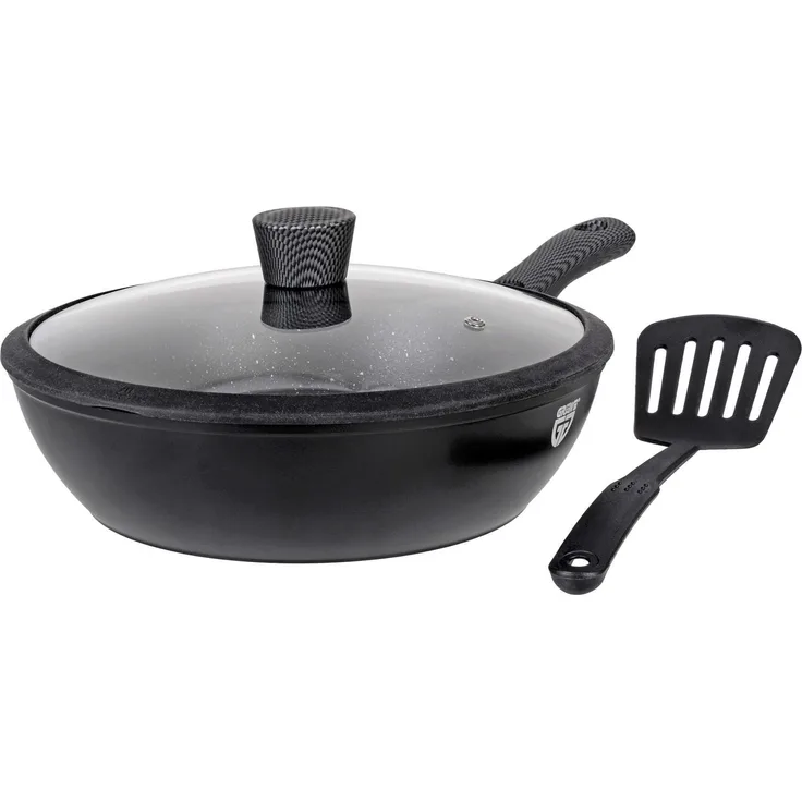 Pfanne Aluminium 28 cm, mit abnehmbarem Griff, Deckel und Wender