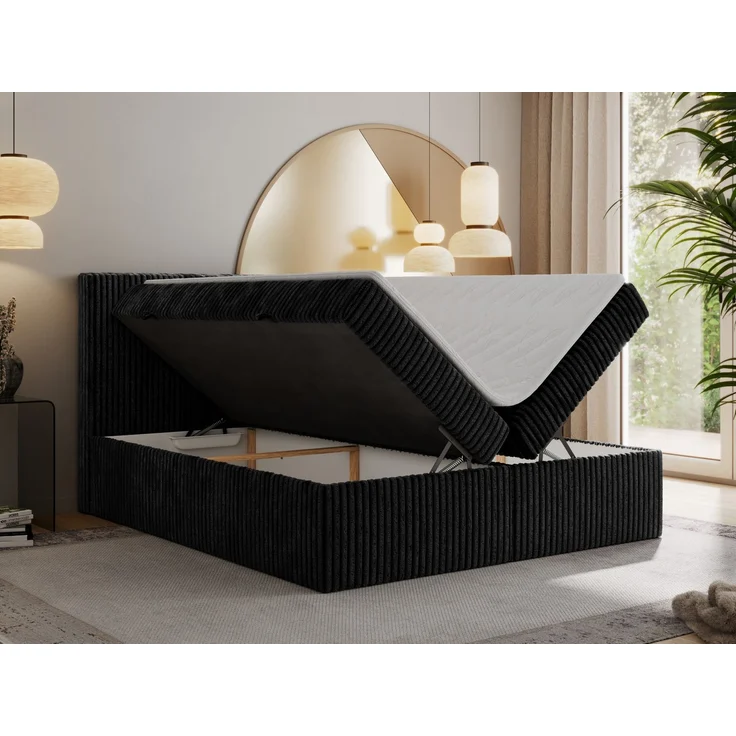 Mks Möbel 'Tiliano' Boxspringbett mit Kopfteil und Topper, Schwarz, 180x200 cm, H3 – Bild 3