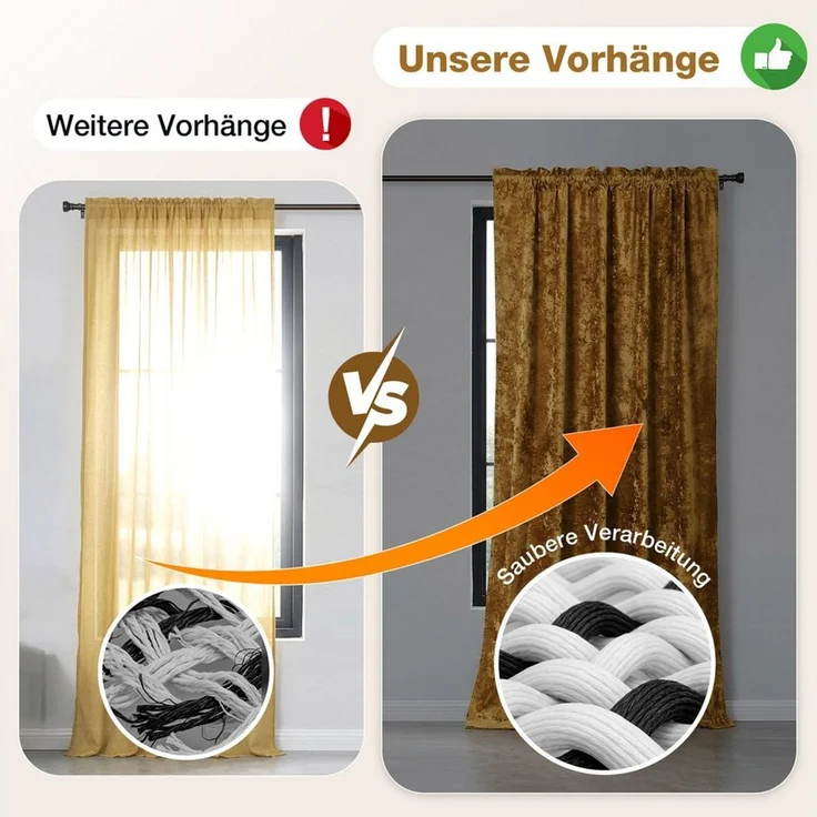 SERBASIC Gardine Samtvorhang 2er set, Velvet Samt Curtains (2 St), Stangendurchzug, abdunkelnd, für Wohnzimmer Schlafzimmer – Bild 4