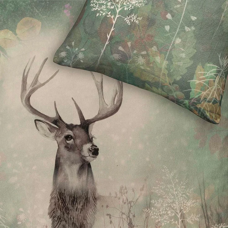 Estella Kuschel Flanell Bettwäsche 155x220 Wilbur moos grün Hirsch Herbst 4444-500 – Bild 4