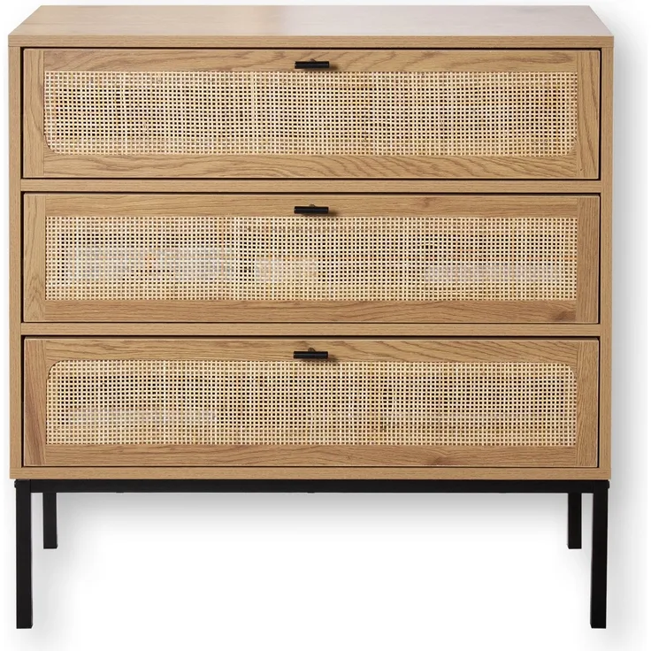 Casâme Kommode mit 3 Schubladen und Vorderseite aus Rattan - L80 cm - Helles Holz