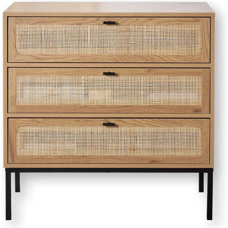 Casâme Kommode mit 3 Schubladen und Vorderseite aus Rattan - L80 cm - Helles Holz – Bild 1