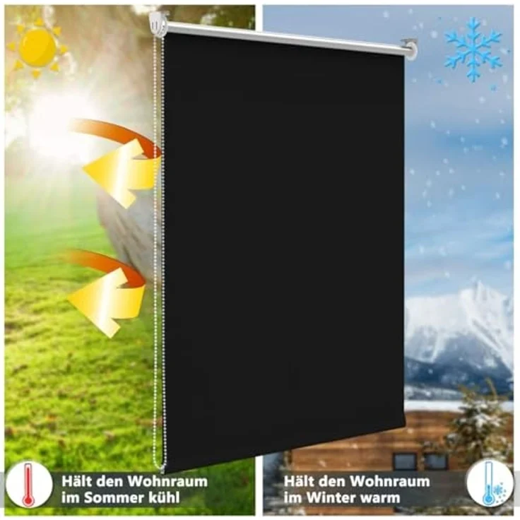 Grandekor Verdunklungsrollo ohne Bohren Schwarz 100x170 cm(Stoffbreite 96cm) Rollos für Fenster ohne Bohren & mit Bohren,Verdunkelungsrollo Thermorollo Klemmrollo Fensterrollo verdunkelung – Bild 2