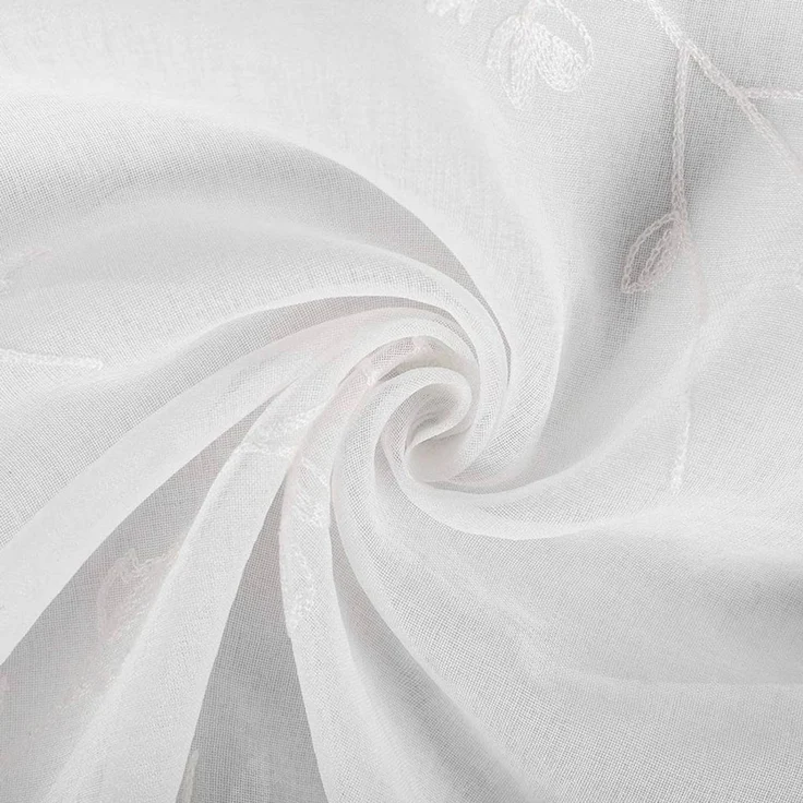 Woltu Gardine (2 St), transparent Blumen Stickerei mit Ösen Leinen Optik – Bild 3