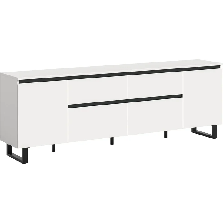 Lowboard B/H/T: 188x65x36 cm in weiß Melamin und schwarz – Bild 1