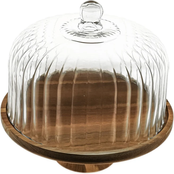 Luana La Torta Medio Servierplatte mit Glasglocke & Holzfuß - ø26 cm – Bild 3