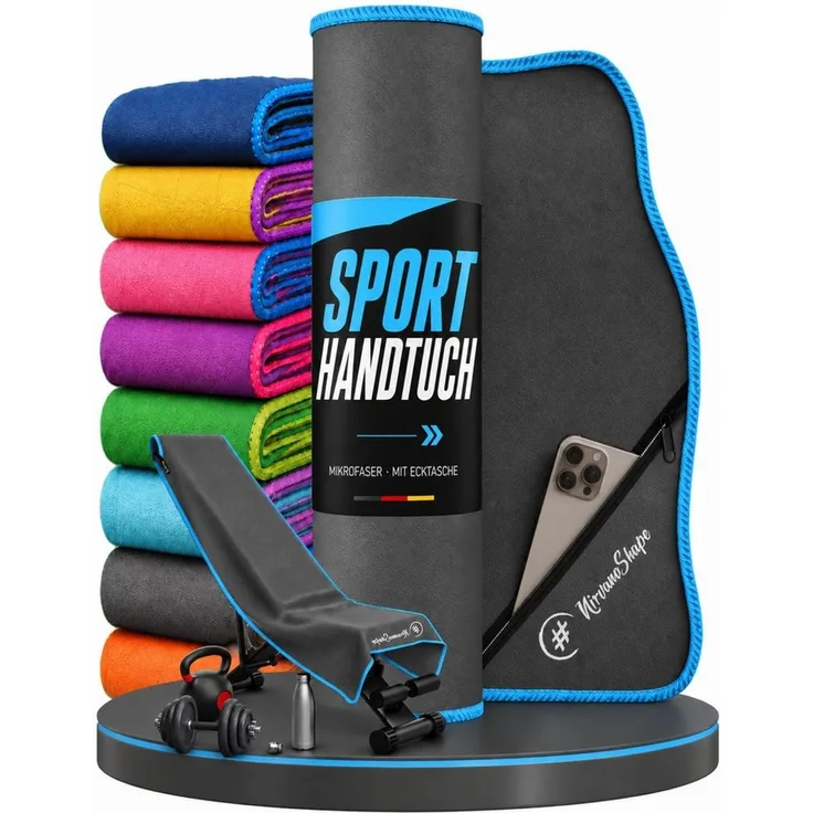 NirvanaShape Sporthandtuch NirvanaShape Mikrofaser Fitnesshandtuch mit Ecktasche und Knöpfen, saugfähig, leicht, schnelltrocknend, für Reisen, Fitness, Yoga, Sauna