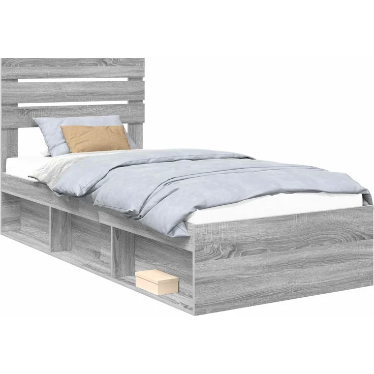 vidaXL Bettrahmen Graues Sonoma 90 x 200 cm Massives Kiefernholz 3411460 – Bild 1