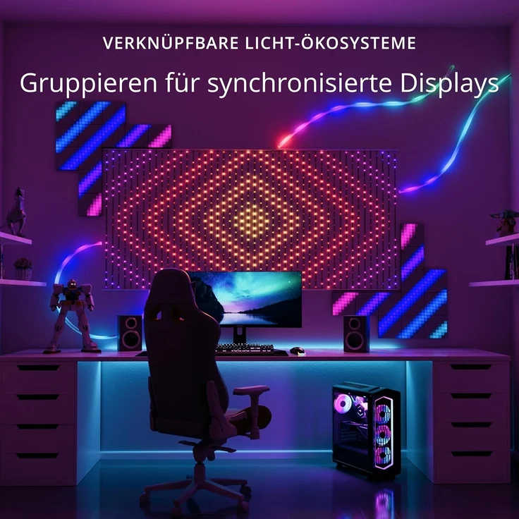 Twinkly Squares Erweiterungsset, RGB LED Paneelen-Kit, Enthält 3 Erweiterungspaneele und Verbindungskabel, Kompatibel mit HomeKit, Alexa und Google Home, Gaming- und Streaming-Lichter, 16M+ Farben – Bild 6