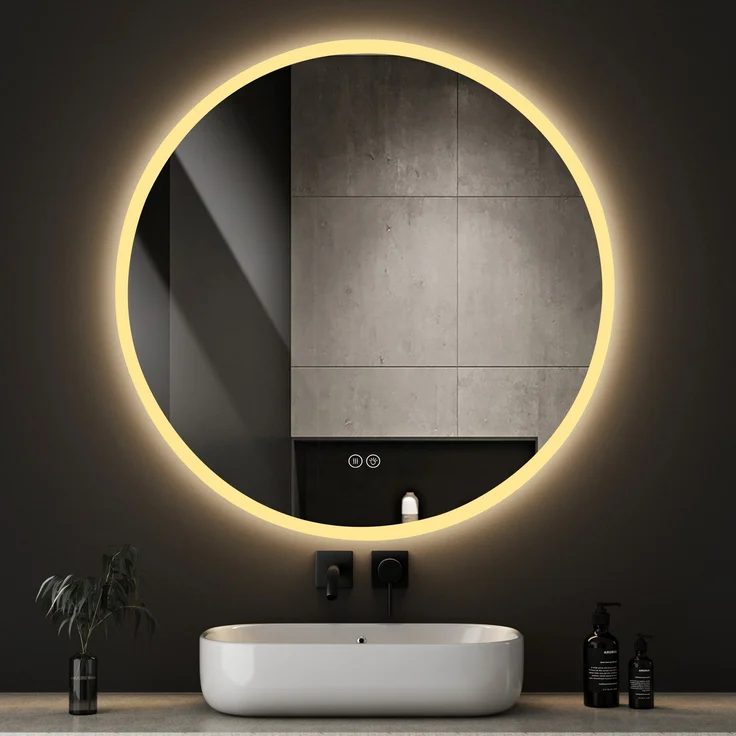Runder Badspiegel H 3 x T 70 x B 70 cm aus Sicherheitsglas mit dimmbarer LED-Beleuchtung und Antibeschlagfunktion – Bild 1