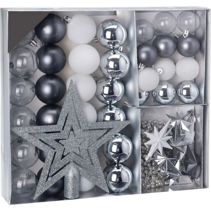Spetebo Christbaumschmuck Christbaumschmuck 45 Teile Set - silber (45-tlg), Shatterproof Deko Weihnachtskugeln bruchsicher - Christbaumschmuck – Bild 1