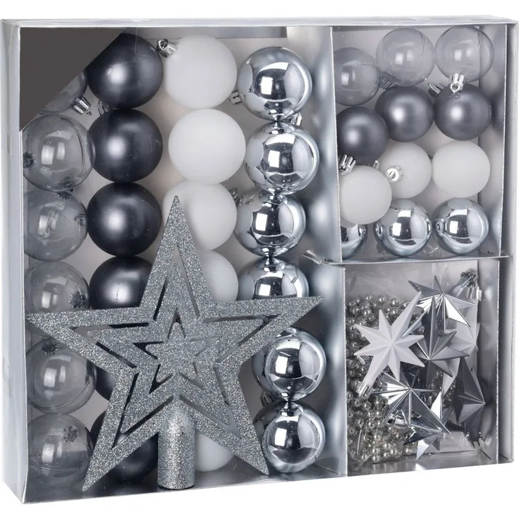 Spetebo Christbaumschmuck Christbaumschmuck 45 Teile Set - silber (45-tlg), Shatterproof Deko Weihnachtskugeln bruchsicher - Christbaumschmuck