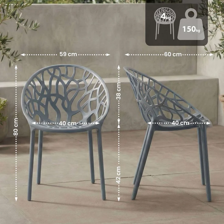 CLP Gartenstuhl Hope mit Lehne stapelbar wetterfest UV-beständig bis 150 kg,grau – Bild 2