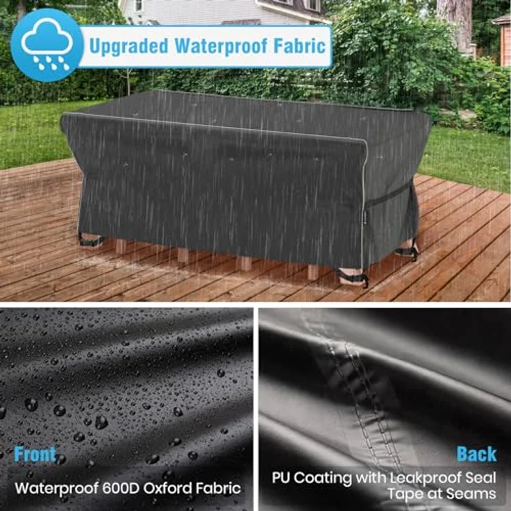 Velway Gartenmöbel Abdeckung Wasserdicht 170 x 95 x 74 cm - Winddicht Schutzhülle mit Reflektierender Streifen 600D Oxford Möbelsets Abdeckung Staubfest Abdeckhauben für Gartentisch Sitzgruppe Schwarz – Bild 4