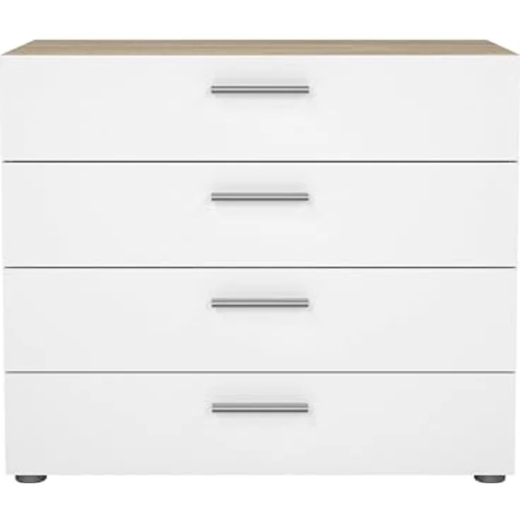 Dmora - Kommode Marinette, Mehrzweckkommode, Schlafzimmerkommode, Schrank mit Schubladen, 80x40 h68 cm, Eicheund Glänzendes Weiß – Bild 6