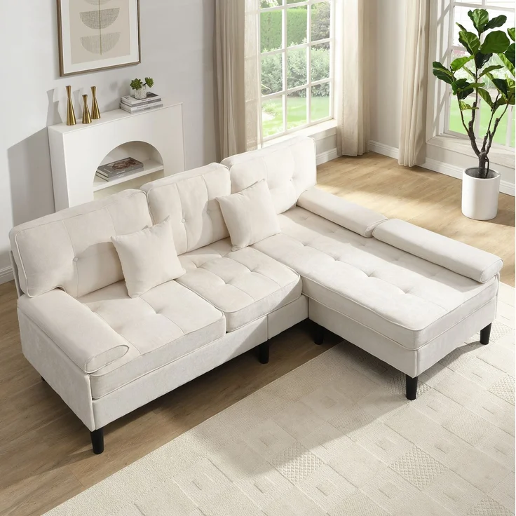 DESVIAE Sofa Hellbeige aus Chenille – 195x86x149 cm – Fußbank, Schlaffunktion – Bild 1
