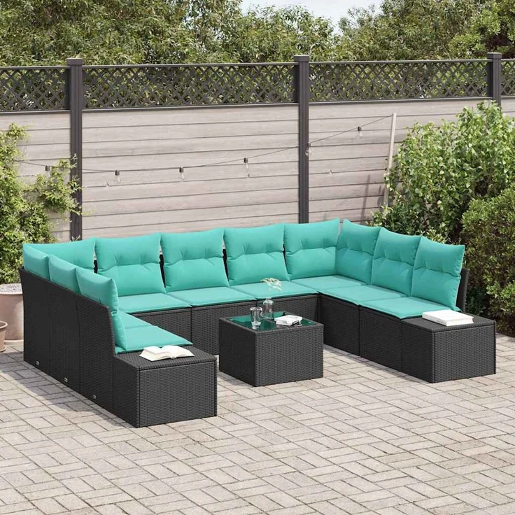 vidaXL Gartensofa-set 9 stk. 8-Sitzer Schwarz und Türkis 3355905 – Bild 3