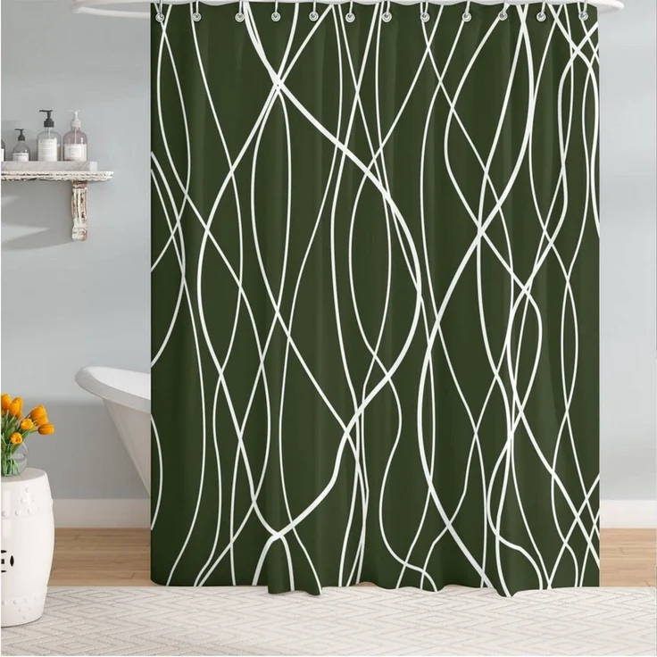 M&W DAS DESIGN Duschvorhang vertikale Wellenlinien dunkel grün – Bild 4