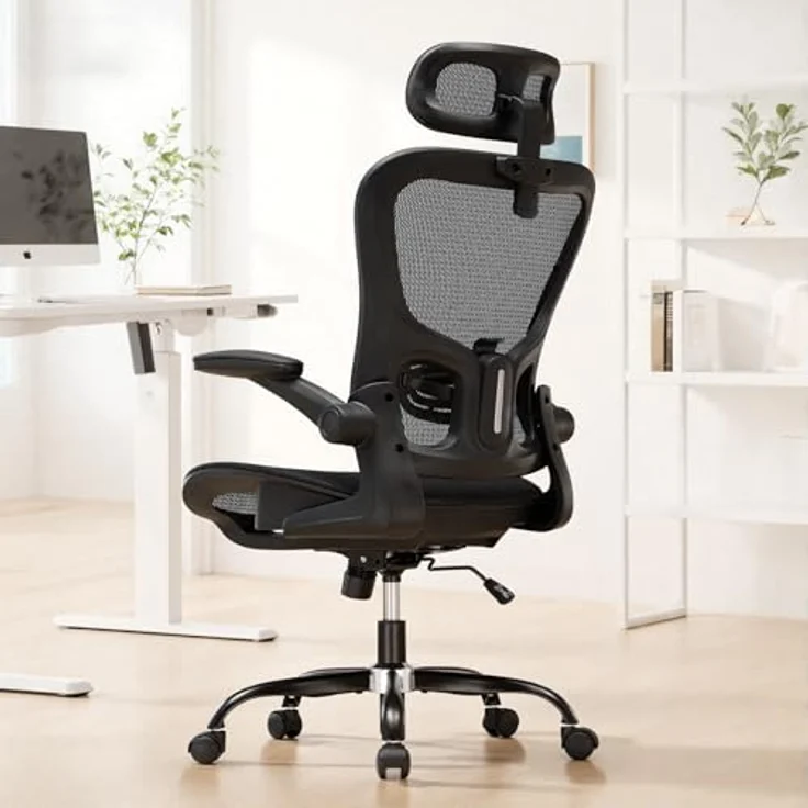GTPLAYER Bürostuhl Ergonomisch, Schreibtischstuhl mit Verstellbarer Kopfstütze, Armlehnen, Lendenwirbelstütze, Büro Stuhl & Gaming Stuhl Wippfunktion, Chefsessel aus Mesh, 150kg(Schwarz) – Bild 3