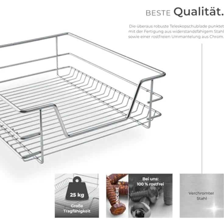 TecTake Teleskopschublade für 50cm Schrank Küchenschublade Schlafzimmer – Bild 4