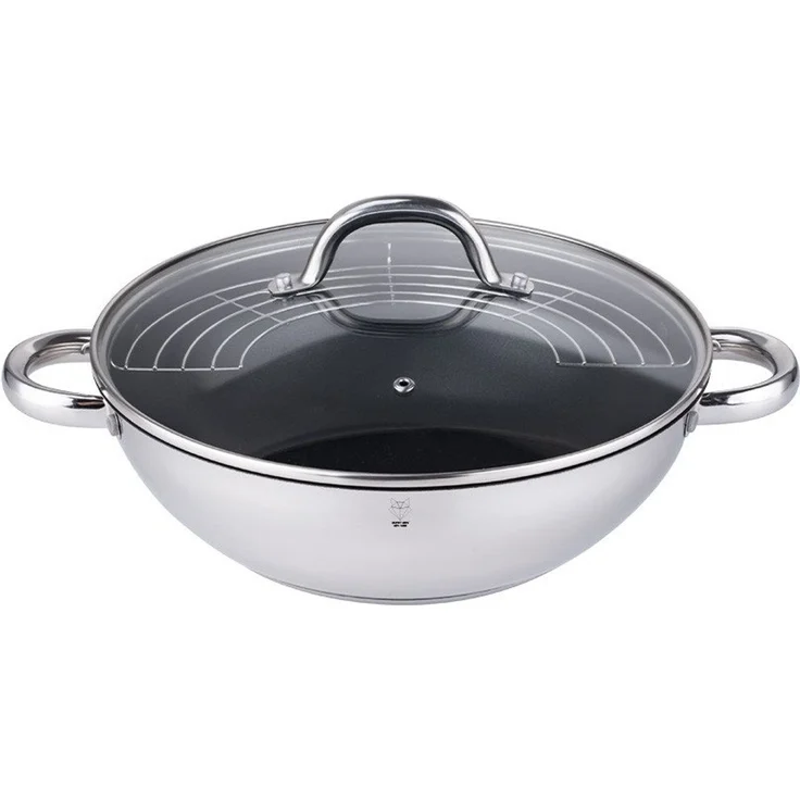 Gustav Voss Wok Wokpfanne mit Glasdeckel und Ablagegitter Pfanne, Edelstahl (Edelstahl Bratpfanne mit Deckel), langlebige Procalon PLUS Antihaftbeschichtung: – Bild 1
