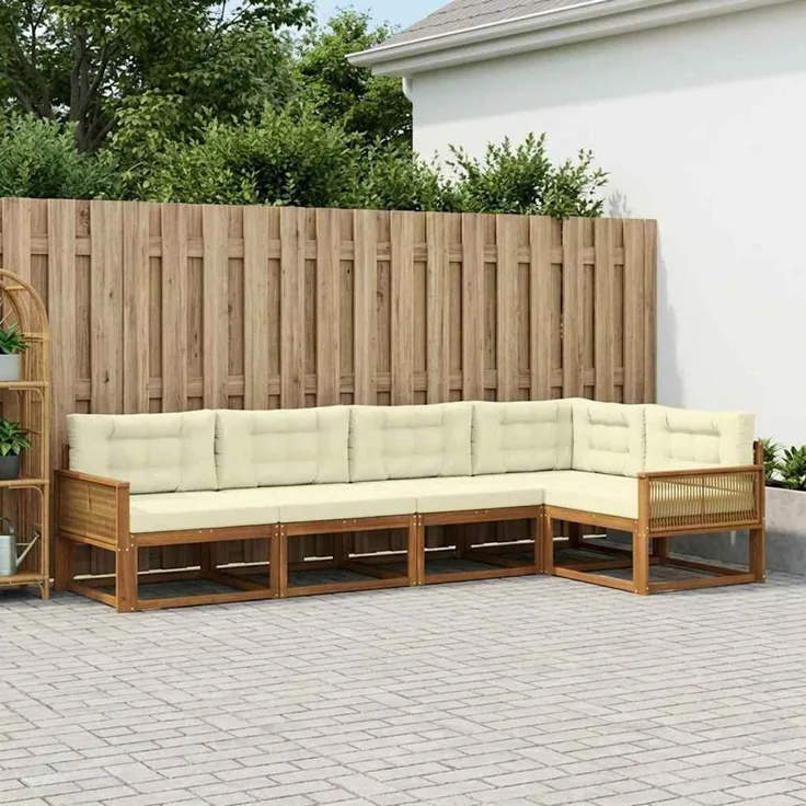 vidaXL Outdoor-Sofagarnitur mit Kissen 5 pcs Natur und Creme 3382568