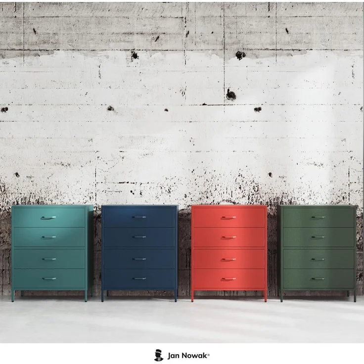 Jan Nowak Metall Kommode mit Schubladen - Carla | Komodenschrank für Schlafzimmer, Wohnzimmer, Kinderzimmer | Industrial Loft Style | Schubladenkommode Glitzernd | 80 x 101,5 x 40 cm | Flaschengrün – Bild 7