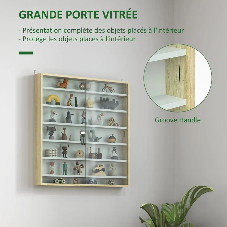 Wandvitrine für Sammlerstücke, 80 x 9,5 x 83 cm, 6 höhenverstellbare Böden, 2 Glasschiebetüren,Cecodadi – Bild 7