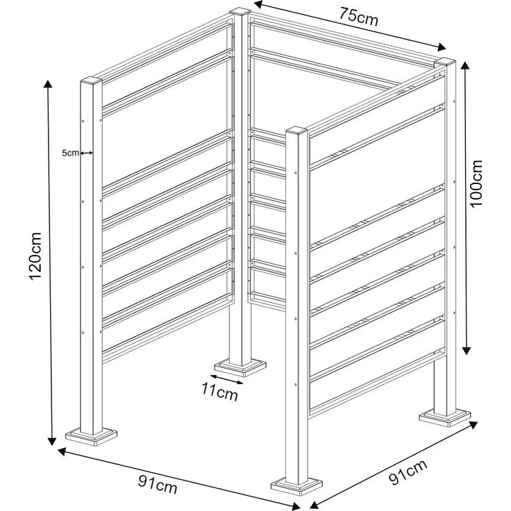 Mülltonnenzaun Uusikaupunki 120x91x91 cm Anthrazit/Silberfarben [en. casa] – Bild 4