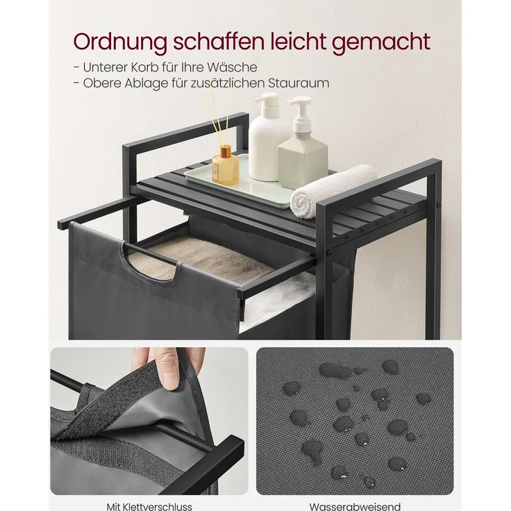 Vasagle Wäschekorb ausziehbar, Metallrahmen Dunkelgrau, 65 L / 50 x 33 x 72 cm – Bild 2